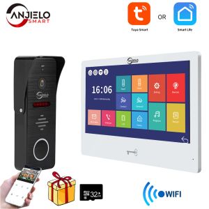 Control Anjielosmart Tuya 10 Inch Touch Monitor Smart Home Video Intercom System 1080P 160° Video Doorbell Camera Full Touch Monitor