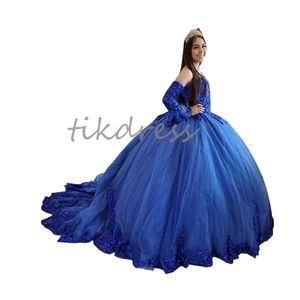 Princess Royal Blue Quinceanera vestidos com lantejoulas Charro Sweetheart Luxury Vestido de 15 Anos Quinceanera 2024 Apliques Dezesseis Vestido de Partido de Aniversário Sweet 16