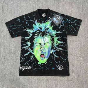 Men's T-shirts Flowing Hellstar Studios Wash Portrait Print Loose Short Sleeved T-shirt Unisex Half Sleeve