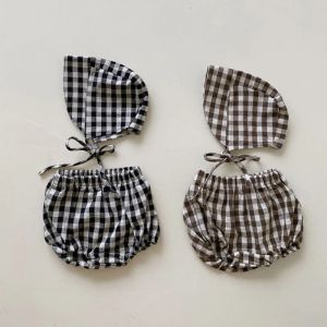 Sets Sommer Baby Girls Boys Shorts Plaid Cotton Baby Bloomer Hut Kleidung