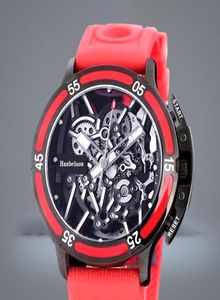 Rote Kohlefaser F1 Herren Watch Luminous Skeleton Dial Japan Automatische Bewegung Saphirglas Personalisiert Gummi -Gurt Armbandwatch4591485