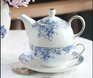Xícaras pires inglesas de flores de flor inglês azul clássico e branco panela em casa xícara de cerâmica phnom penh timer teaware conjunto