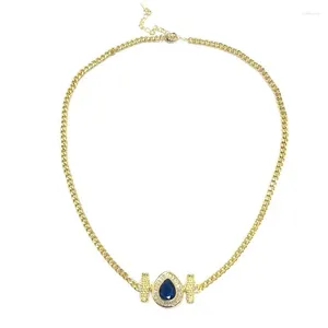 Pendant Necklaces Medieval Vintage European And American Sapphire Square Zircon Niche Short Cuban Chain Necklace