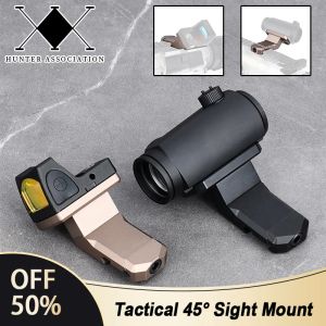 Lights Tactical Metal Offset Optic Optic Sight Mount para T 1 T 2 RMR 45 graus Red Dot Scope Base Fit 20mm Airsoft Acessórios AirSoft