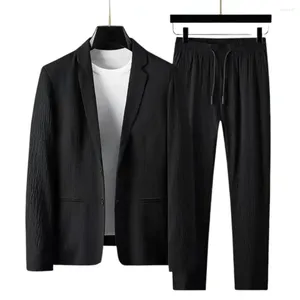 Men's Tracksuits 1 Set Stylish Jacket Trousers Spring Summer Formal Suit Lapel Solid Color Elastic Waist Pleats