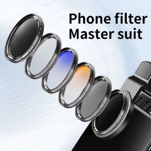 Accessories 37mm Cell Phone Lens Filter Kit with Cpl, Starlight, Gradient Blue, Gradient Orange Filter Lens Clip for Iphone Samsung Xiaomi