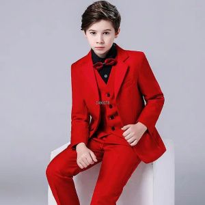 Blazers Kids Navy Blue Wedding Suit For Boys Birthday Photography Dress Child Red Blazer School Performance Party Prom Clothing Set