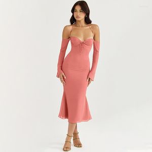 Casual Dresses Long Sleeve Halter Dress With Neck Halterneck Spaghetti-Strap Midi For Women