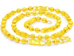 24 Inch 24K Gold Plated Buddha Beads Chain Necklace for Mens Yellow Copper Hexagon Neck Chains Jewelry1468889