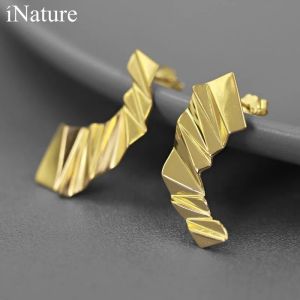 Örhängen Inaturen Hot Sale 925 Sterling Silver Fashion Folding Geometric Stud örhängen för kvinnor Trendiga uttalande smycken