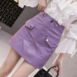 Skirts 2024 PU Leather Skirt Women's Autumn Winter Fashion High Waist Red Short Versatile A-line