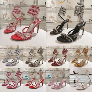 Rene Caovilla High Heels Cleo Luxury Designer Rhinestone ankle Wraparound Silk Crystal Presh Pumps Women's Sandals Gemstone Shoes