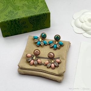 2022 Nuovi orecchini a perno di moda aretes Oreccchini a doppia lettera cristallo gemtone designer marchio Orecchini per amanti delle feste da donna Gift2718