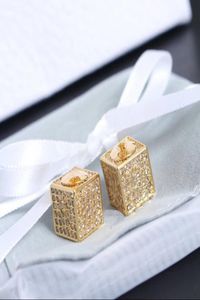 Fashion GOLD CZ stud earrings for lady Women Party Wedding Lovers gift engagement Jewelry for Bride With BOX8813047
