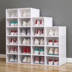 Transparente Schuhkartonschuhe Rack Rack Organisatoren verdickte faltbare staubdichtere Aufbewahrungsbox Stapelbarer Kabinett Verkauf 13*9*5,5 Zoll-33*23*14 cm