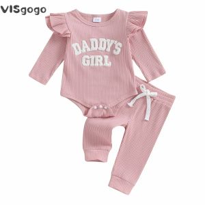 Setler Visgogo 2 PCS Bebek Kız Giysileri Set Peluş Mektup Nakış Yüzük