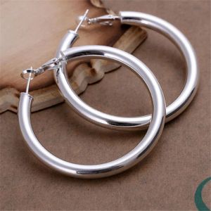 Örhängen 925 Sterling Silver Vacker 5 cm Big Circle Hoop Earrings For Woman Fashion Party Bröllopstillbehör smycken julklappar