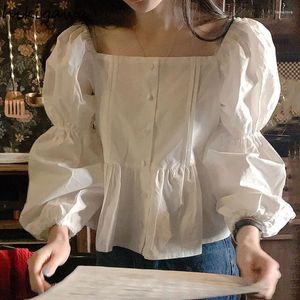 Women's Blouses Sweet Blouse Women Clothes Fashion White Puff Sleeve Square Collar Shirts 2024 Blusas Mujer De Moda Loose Folds Tunic Crop