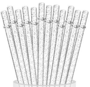 Drinking Straws Reusable Clear Plastic Glitter 11 Long Hard Tumbler Replacement For 20 Oz 30 Rtic Mason Jars With Cleaning Brush7275859