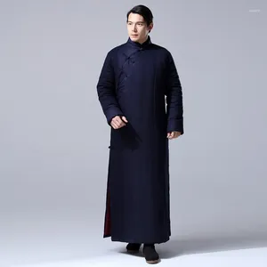 Roupa étnica Lama de linho Taoísta Monk Monk Zen Robe Meditação de inverno Cabo quente Jaqueta acolchoada de algodão budista tradicional para homens