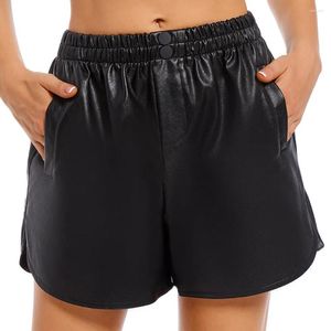 Shorts femminile Donne Elastico Elastico Mid Waist Fucice Fucice sexy Slittura Solido PU Casualmente Pantaloni Short Pants Club Pants Short