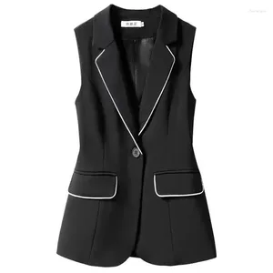 Kvinntankar 2024 Ashion Suit Waistcoat Kvinnan Spring och Autumn Sleeveless Blazer Jacket Kvinnlig lös fast färg Vest Dams Tops W159