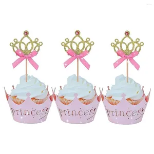 Abastecimento de festa 40 PCs Glithery Princess Cupcake Toppers Crown Wrapper Decorações de chá de bebê para nascimento