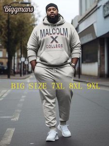 Herrspåriga Biggmans plus storlek för kläder Malcolm X College Style Hoodie och Sweatpants Tvådelat Set 7xl 8xl 9xl