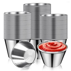 Bowls 50 Pcs Metal Sauce Cups 2.5oz Ramekins Stainless Steel Dipping Condiment Container Reusable