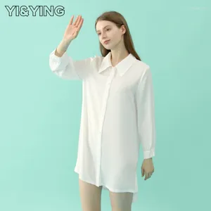 Kvinnors sömnkläder pojkvän stil skjorta pyjamas kvinnlig ren lust tunt siden hemkläder kan bäras externt i ya2c019 vit