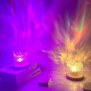 Lampy stołowe z zdalnym sterowaniem wodą Ripple światło USB ładowne 3/16 kolory projektor nocny płomień efekt dotyk