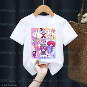 Tops New Kids Tshirt engraçado The Amazing Digital Circus Video Video Print Print Boys Tshirt Fashion Fashion Girls Tshirt White Shirt Top Top