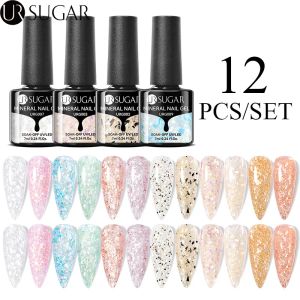 Zestawy Ur Sugar 12pcs Glitter Mineral Nail Gel Poliska lśniący niebieski zielony kolor półprzepustny namocz UV LED paznokcie gel manicure manicure