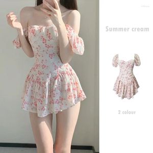 Women's Swimwear French Style Swimsuit Summer One-piece Dress Conservative Sexy Thin Cover Belly Small Chest Spring