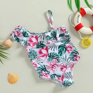 Swimwear EWODOS 27 Years Kids Girls Bodysuit Swimsuits Floral Leaves Print Ruffles Sleeveless Strap Sling Swimwear Summer Bathing Suit
