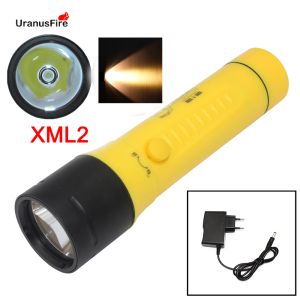 Hubs Xm L2 Led Diving Flashlight Torch Waterproof Underwater 100m with 3*18650 Battery Dc Rechargeable Dive White/yellow Light Lamp