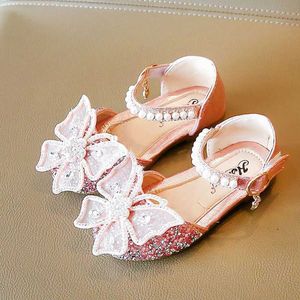 Sandals Girls Princesa Sandálias Crianças Cinderela Couro Ballerina Flats Crianças Preto Casamento Rosa Pink Mary Jane Sapatos Pearl Custas 240423