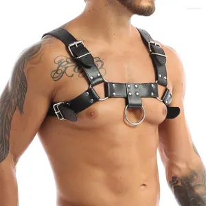 Bras Sets Gay Rave Harness Men Black Faux Leather Belt Metal Body Chest Punk Gothic Crop Top Sexy Cage Clubwear Sex Toys