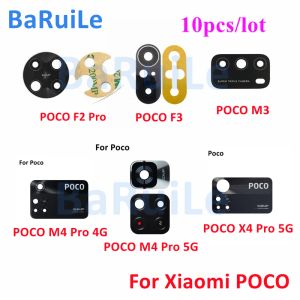 Kable Baruile 10pcs tylna tylna kamera szklana soczewki dla Xiaomi POOCO F1 F3 F4 M3 X3 M4 X4 Pro GT 4G 5G NFC z naklejką klejącą