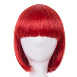 Peruker cosplay peruk feishow syntetiska värmebeständiga kort vågiga röda hår kostym karneval halloween platt bangs kvinnor bob hårstycke
