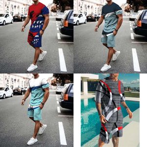 Mode Summer Men's 2 Piece Set Tracksuits Casual Short Sleeves Print T-Shirtshorts Pants Suits Camisetas Ropa Hombre 220610 0610