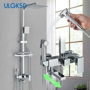 Badezimmer Duschsets Ulgksd Regen Duschkit 4-Wege Duscharmaturensystem für ein verstellbares Badezimmer-Wasserhahnmixer Nicht-Rack Moderner Badezimmer Wasserhahn T240422