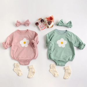 One-Pieces Sanlutoz Flower Cotton Infants Girls Clothing Onesies Long Sleeve Cute Baby Bodysuits with Headband Casual