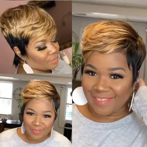 Wigs WIGERA Ombre Black Brown Honey Blonde Gold Short Straight Pixie Cut Hair Bob Wigs Highlight Synthetic Hair For Woman