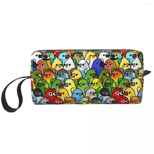 Bolsas de armazenamento Sacos de armazenamento Bolsa de maquiagem de esquadrão de pássaros engraçados Mulheres Travel Organizador de cosméticos Kawaii Cockatiel Bird Birds