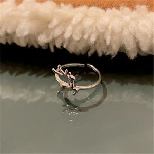 Cluster Rings European And American Ins Simple Elk Open Ring 925 Sterling Silver Anti-allergy Does Not Fade Temperament Jewelry Christmas