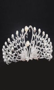 Swan Tiara Crown med strass Bröllopskronor Tiaras brudhuvudstycken för bröllopshuvudbonadstillbehör Performance Crowns1979225