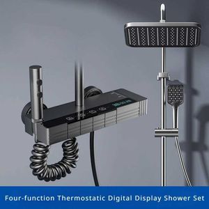 Bathroom Shower Sets Piano Keys Intelligent Thermostat LED Temperature Display Bathroom Shower System Wall Mount Rainfall Shower Faucet Full Set T240422