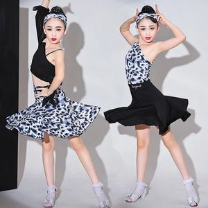 Stage Wear Kids Dresses For Girls Latin Dance Dress Short Sleeve Ballroom Competition Practice Solid Tango Performance Costumes