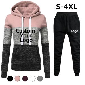 Sweatshirts Novos moletons listrados de tricolor femininos de tendências definem o pullover de longa e casual ao ar livre e calças de corredor s 4xl